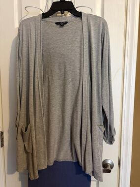 Gray Open-Front Lightweight Cardigan